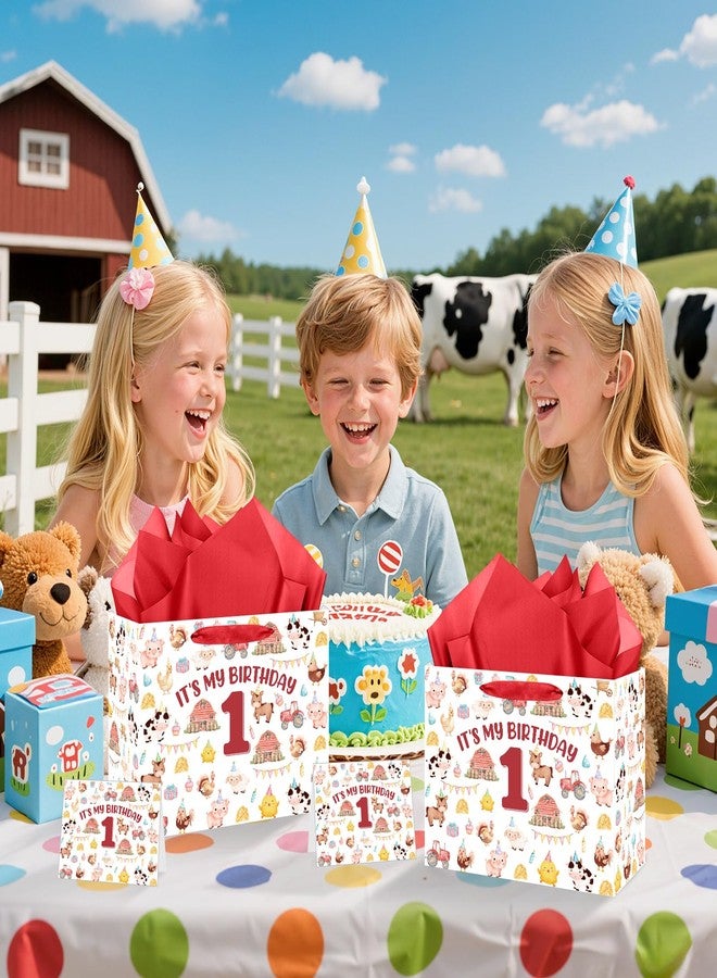 Woosytoo Farm Animal 1st Birthday Gift Bag Large Farmhouse First Birthday Gift Bag with Wrapping Paper and Card for Baby Boys Girls Newborn Baby Shower Farm Themed One Year Old Bday Party Supplies - Image 5